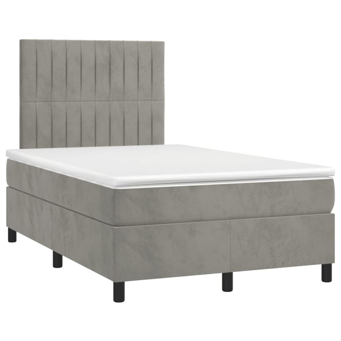 vidaXL - Boxspring - met - matras - en - LED - fluweel - lichtgrijs - 120x200 - cm