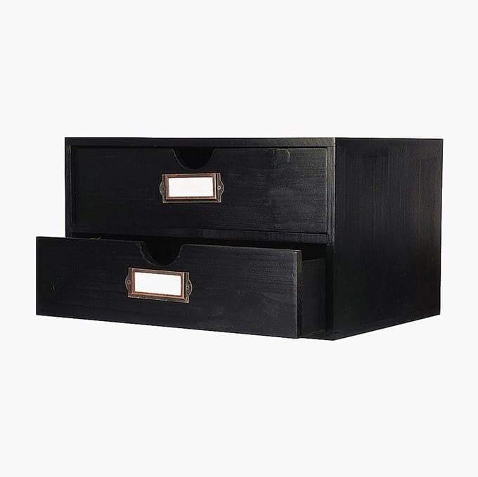 Houten opbergdoos met 2 laden - Rustieke bureau-organizer en sieradenhouder
