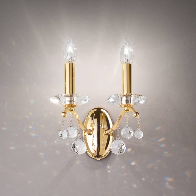 austrolux Wandlamp Carmen II, kristalglas, 24 K verguld