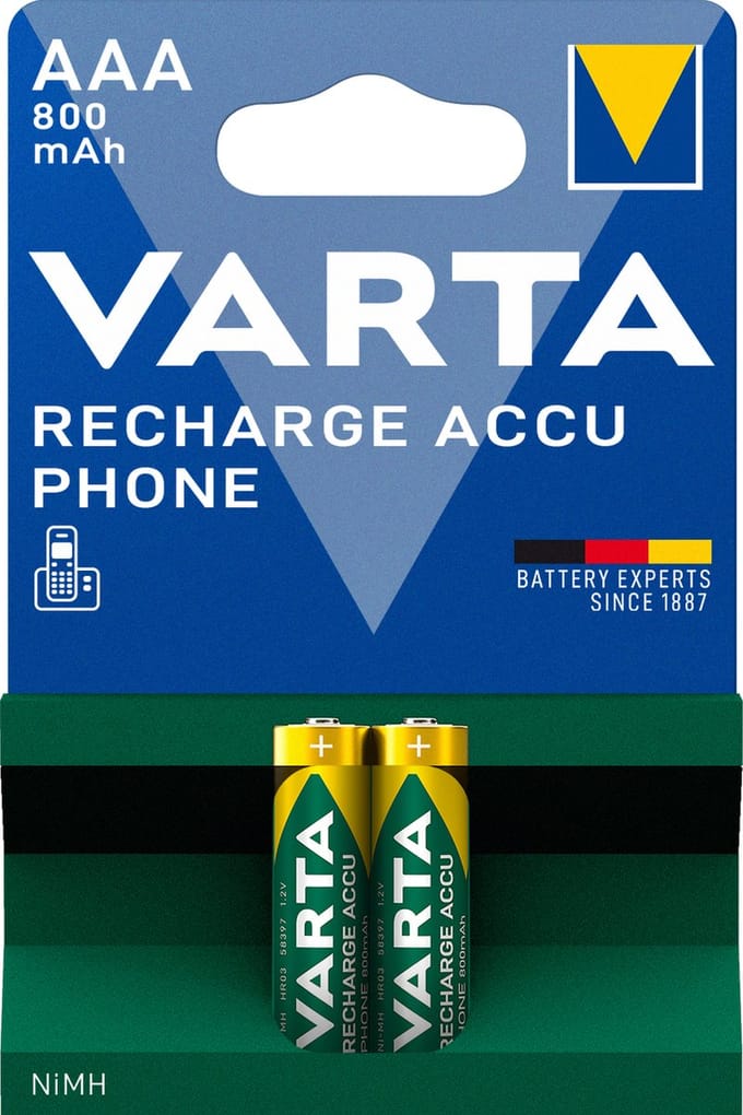 Varta AAA Oplaadbare Batterijen - 800mAh - 2 stuks