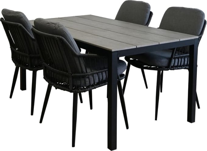 5-delige tuinset | 4 Isabel tuinstoelen (Black) | 180cm Cyprus tuintafel (Grey)