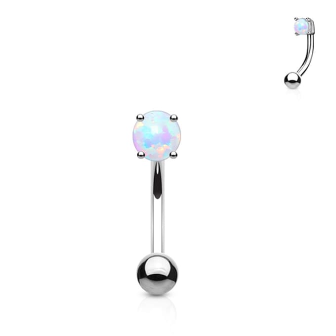 Piercing curved opal 1.2x8x3 - zilver - LMPiercings