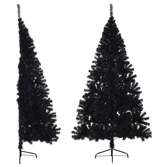 vidaXL - Kunstkerstboom - met - standaard - half - 180 - cm - PVC - zwart