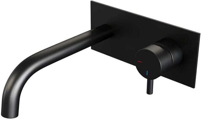 Brauer Black Edition Inbouw Wastafelmengkraan met Gebogen Uitloop en Afdekplaat Model B1 Mat Zwart