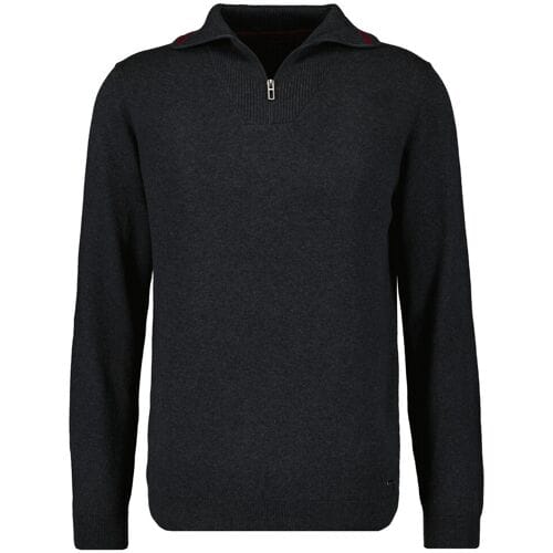 Ragman Trui Zip Collar Knitted Cotton Cashmere Antraciet / male