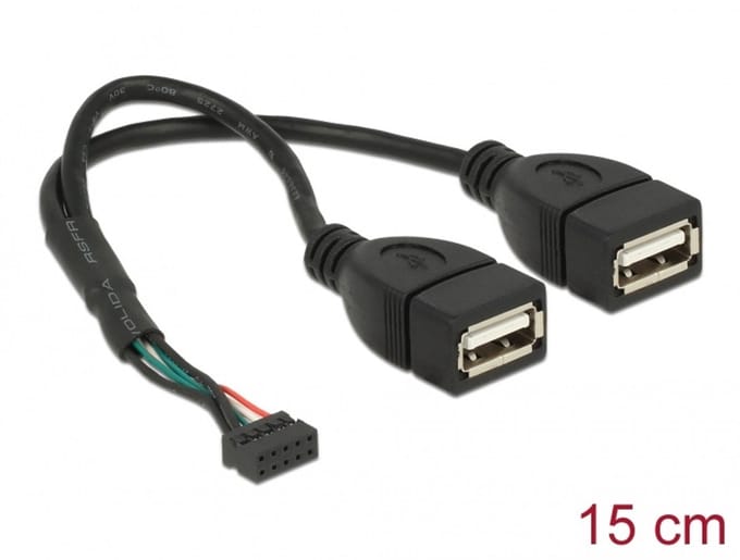 Delock Cable USB 2.0 pin header female 2.00 mm 10 pin > 2 x USB 2.0 Type-A female 20 cm