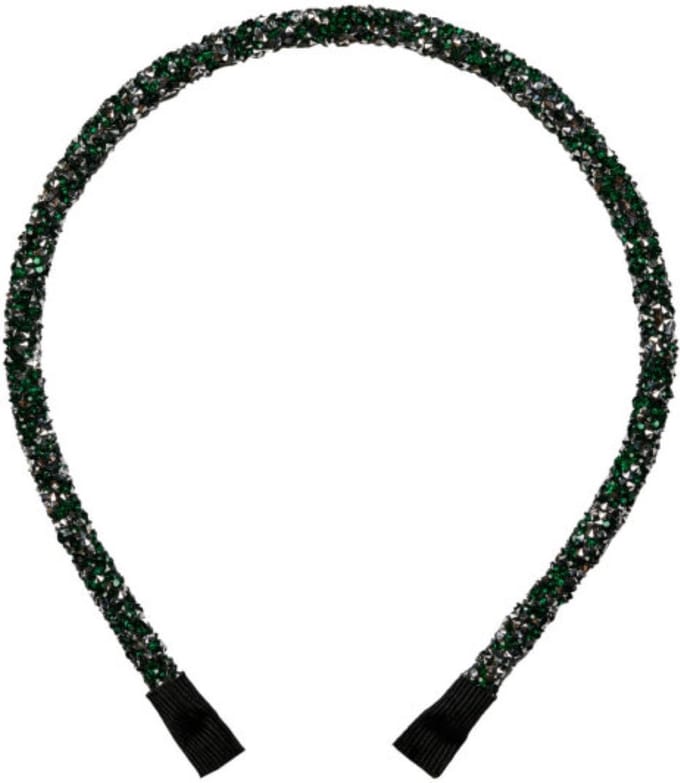 Lajetti Glitter Haarband Dames Zilver met Groen - Skinny Diadeem