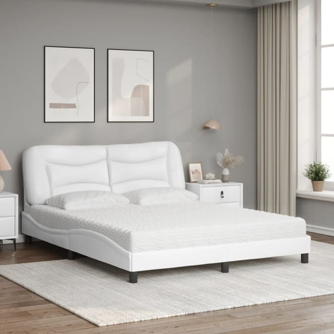vidaXL - Bed - met - matras - "Hvar" - kunstleer - wit - 160x200 - cm