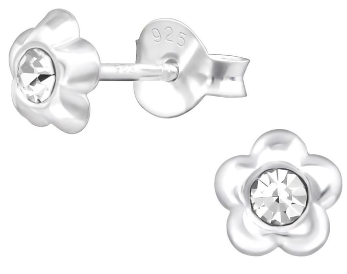 Joy|S - Zilveren bloem oorbellen - 5 mm kristal - voor kinderen