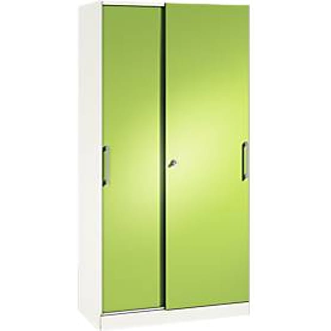 Schuifdeurkast ASISTO C 3000, 5 ordnerhoogten, afsluitbaar, breedte 1000 mm, wit/viridiaangroen
