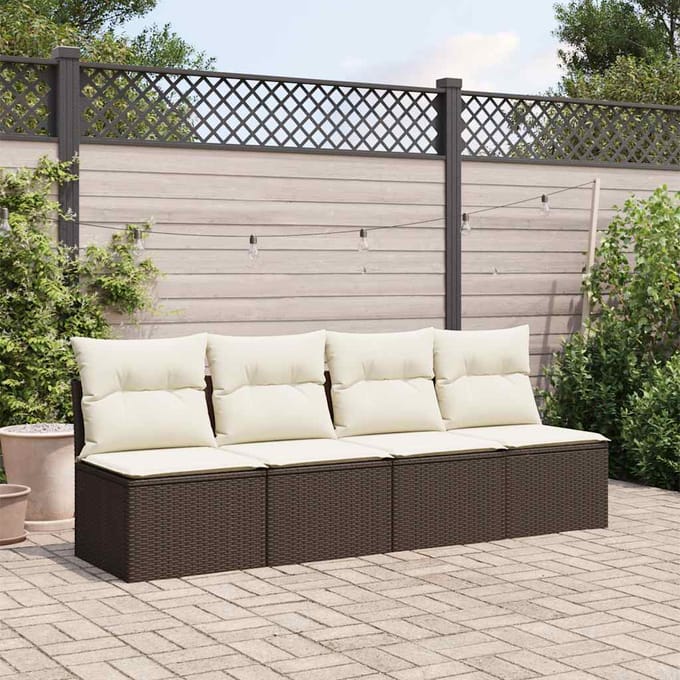 vidaXL - Tuinbank - 4-zits - met - kussens - poly - rattan - bruin