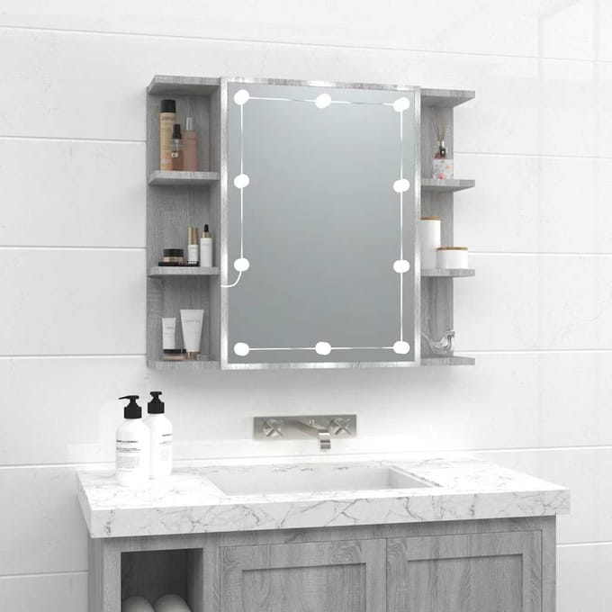 vidaXL - Spiegelkast - met - LED-verlichting - 70x16,5x60 - cm - grijs - sonoma
