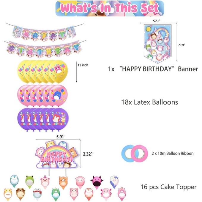 37 stuks Squish Mallows feestdecoraties inclusief Cake Toppers bannerballon pink