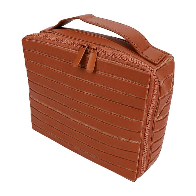 Parallele Make-up Tas Waterdicht Grote Capaciteit Meerdere Vakken Draagbaar Opvouwbare Make-up Tas voor Vrouwen Bruin brown