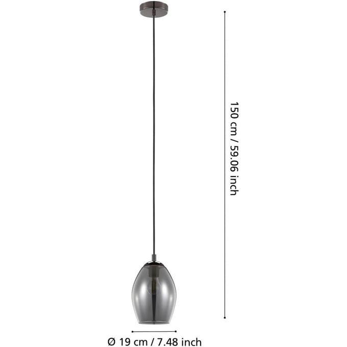 EGLO Estanys Hanglamp - 1 lichts - Ø19 cm - E27 - rookglas - Grijs/Zwart