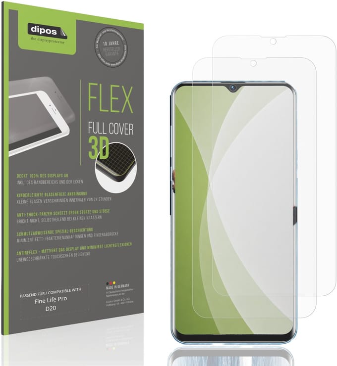 dipos FLEX – 2x Matte Screenprotector geschikt voor Fine Life Pro D20 | Volledige Schermbescherming | Case-Friendly
