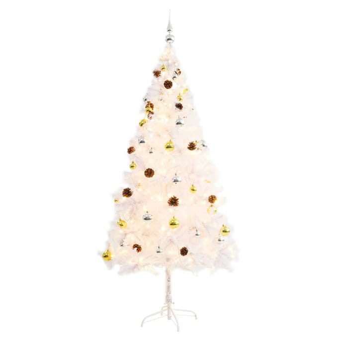 vidaXL - Kunstkerstboom - met - verlichting - en - kerstballen - 180 - cm - wit