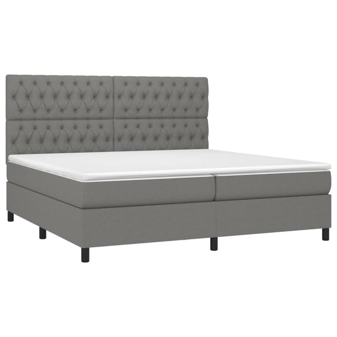 vidaXL - Boxspring - met - matras - en - LED - stof - donkergrijs - 200x200 - cm