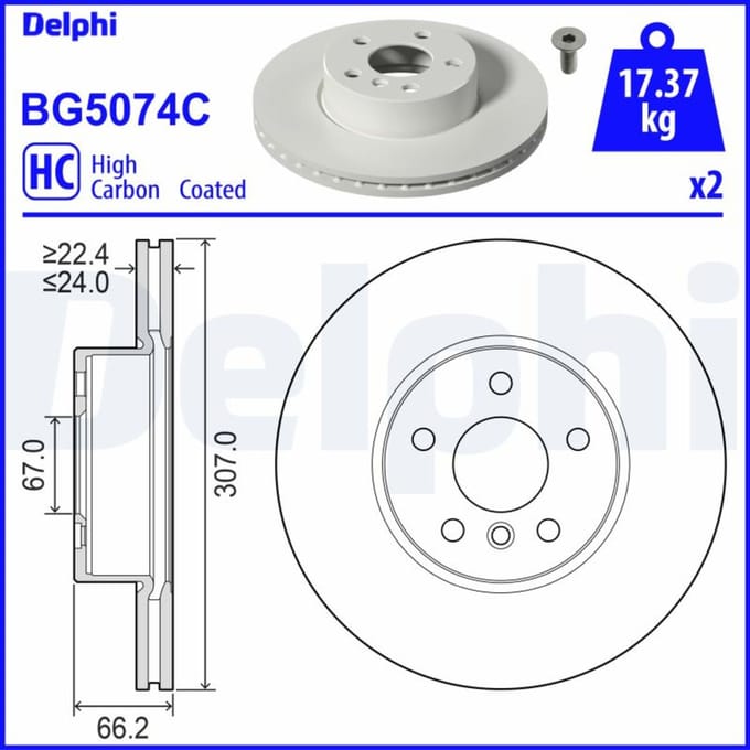 Remschijf DELPHI BG5074C, 2 stuk