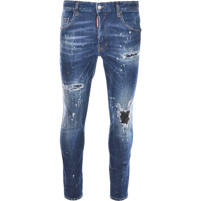 Dsquared2 Skater Jeans Destroyed Reinforced Paint Splash Effect Blauwe Jeans