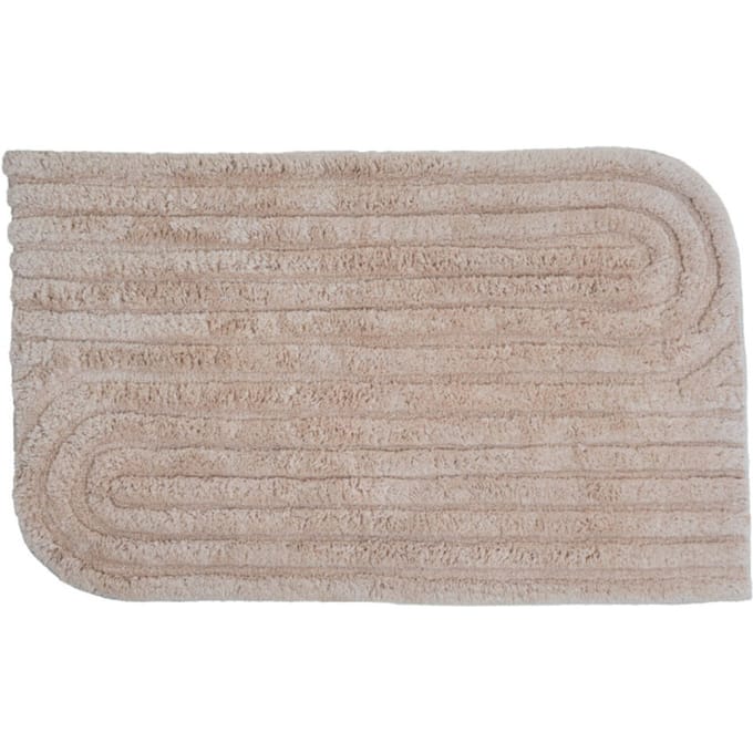 Badmat Benja - Beige 60 x 100 cm - Katoenen Badmat met Getuft Lijnenspel