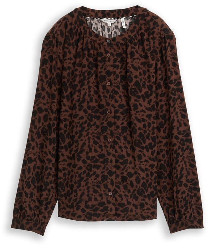 Tom Tailor - Blouse met luipaardprint - Maat 40 - brown black small leo print