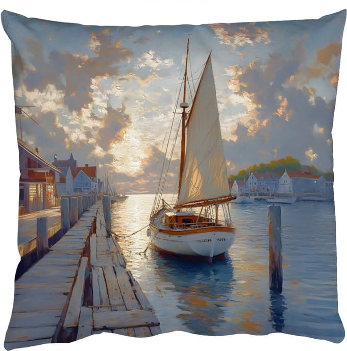 Sierkussens - Kussentjes Woonkamer - 50x50 cm - Zeilboot - Zon - Pier - Hout