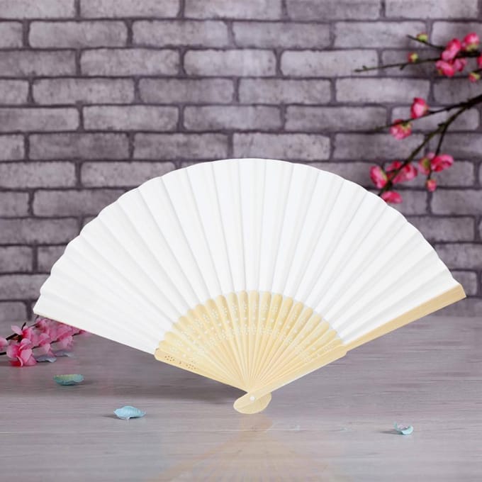 5 stuks Opvouwbare Bamboe Handwaaier Zomer Hete Dag Opvouwbare Waaiervoorwerp DecoratieWit wit