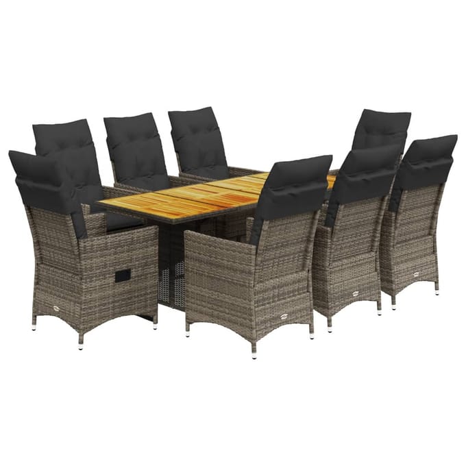 vidaXL - 9-delige - Tuinset - met - kussens - poly - rattan - grijs