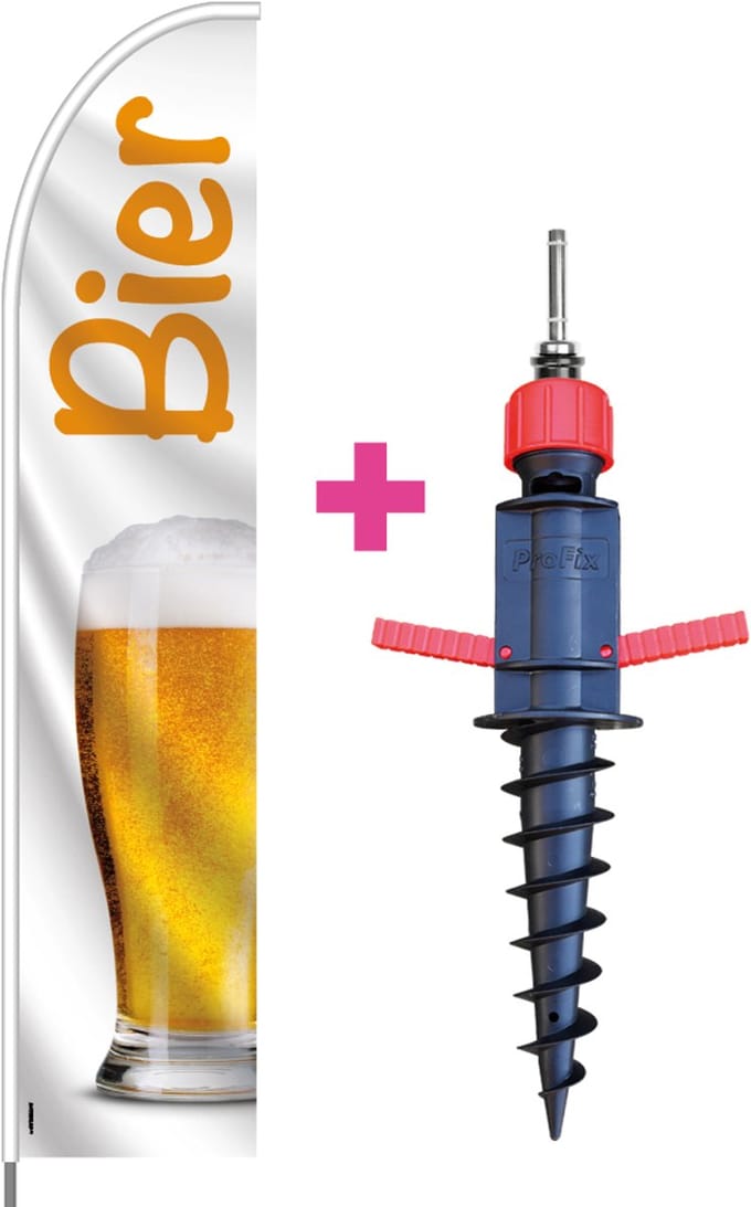 Beachflag - Bier - Vlag + Grondboor + Rotator + Hengelsysteem + Draagtas - Actievlag.nl