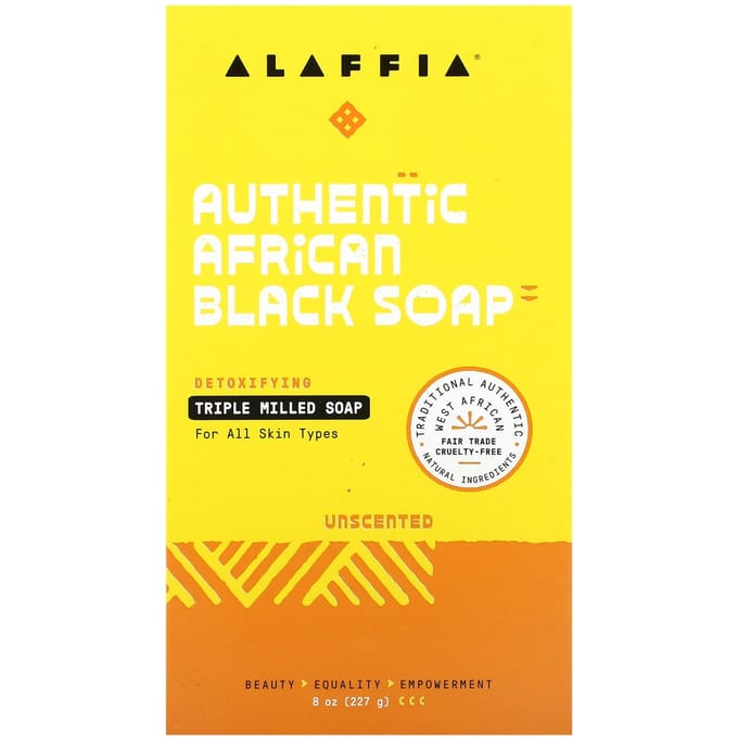 Alaffia, Véritable Savon Noir Africain, Triple Broyage, Sans Parfum, 8 oz (227g) yellow