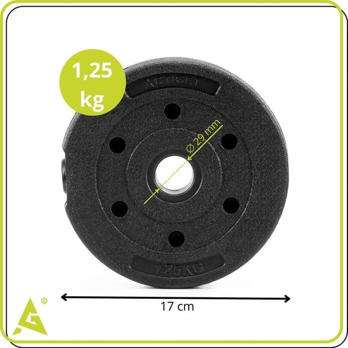 Actiget® Halterschijf | 1 x 1,25 kg | Kunststof | Zwart | 29 MM