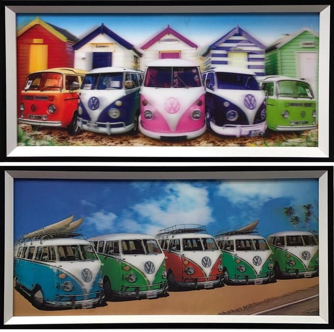 VW volkswagen retro vintage bus 3D holografisch schilderij SET van 2 stuks