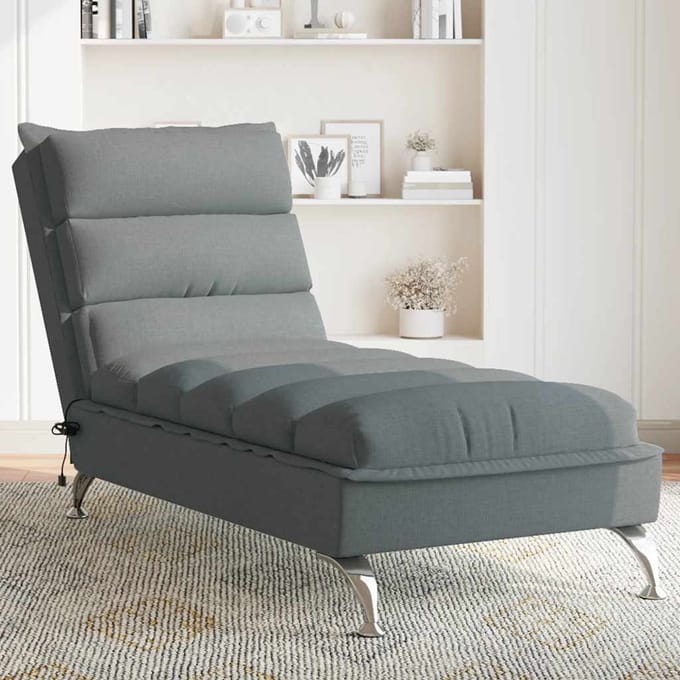 vidaXL - Massage - chaise - longue - met - kussens - stof - donkergrijs