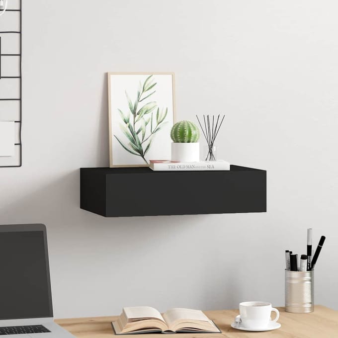 vidaXL - Wandschap - met - lade - 40x23,5x10 - cm - MDF - zwart