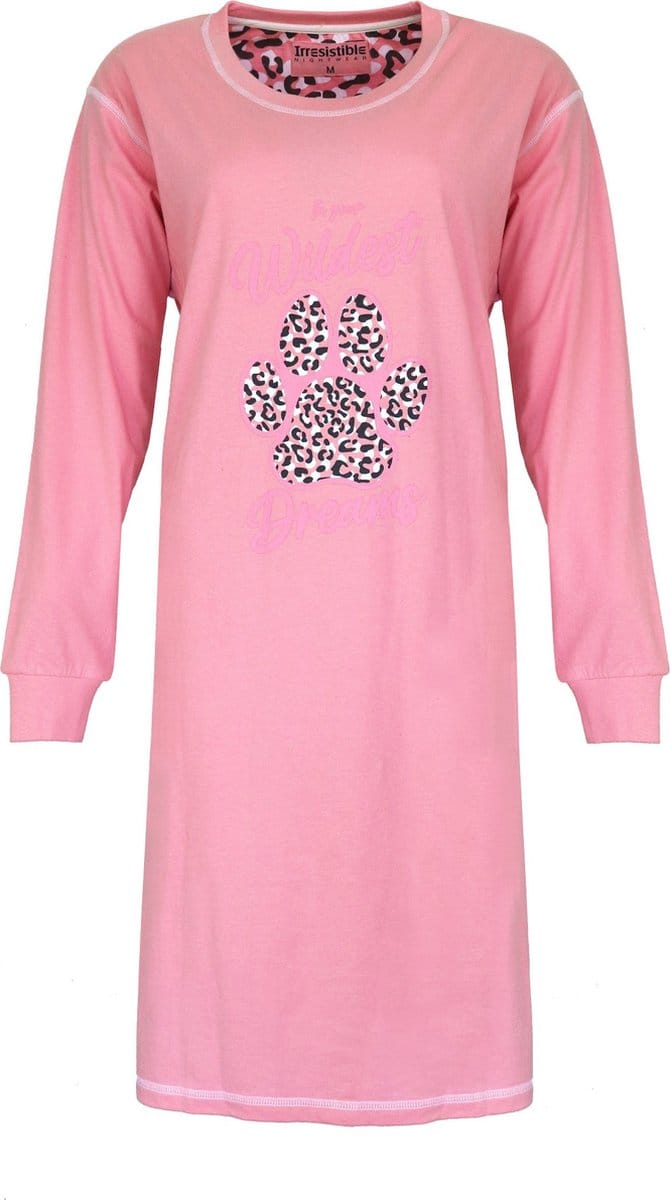 Irresistible Dames Nachthemd - Katoen - Panter dessin - Roze - Maat M