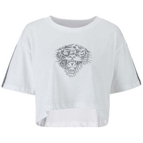 T-shirt Korte Mouw Ed Hardy Tiger Glow Crop Top White