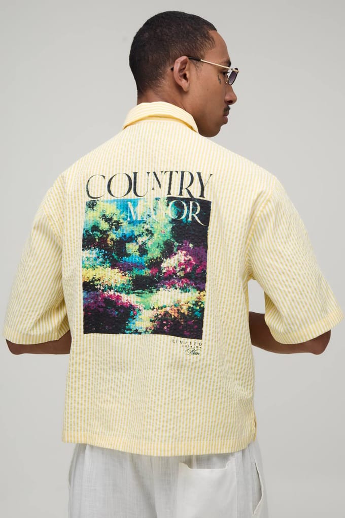 Oversized Korte Mouw Poplin Gestreept Poloshirt | Yellow | Size Large