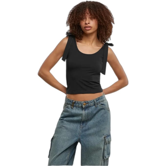Urban Classics - Tied Basic Jersey Crop top - XL - Zwart/Wit