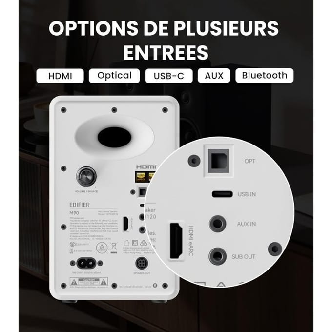 Edifier M90 Compacte Boekenplankluidsprekers, 100W RMS Desktopluidsprekers, Hi-Res Audio, LDAC, Bluetooth 6.0, SUB OUT Aangedreven Luidspreker