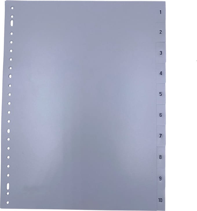 DULA Tabbladen plastic 1 tot 10 - Genummerd - A4 - Grijs - 23 rings - PP