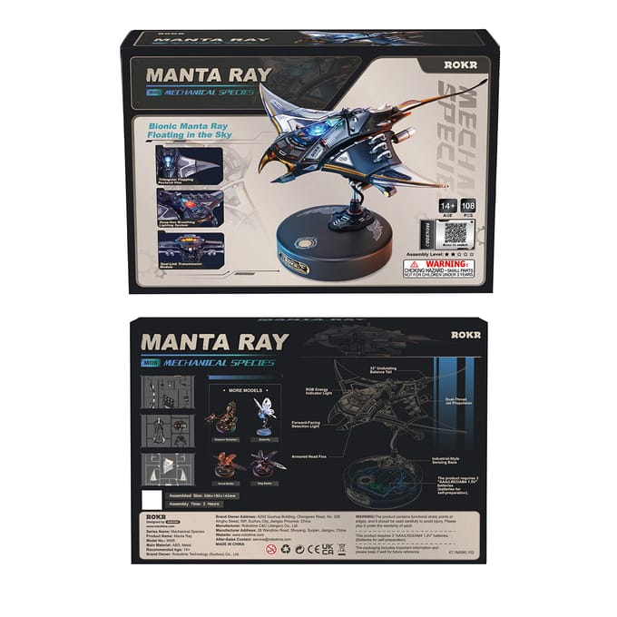 Robotime, 3D DIY Kunststof Bouwpakket, Manta Ray, MI06,19,2x20,6x14,2 cm