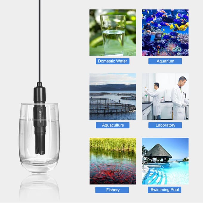 Professionele laboratoriumelektrode Aquarium Hydrocultuur laboratorium pH-elektrodesonde BNC-controller 1.2 METER zwart