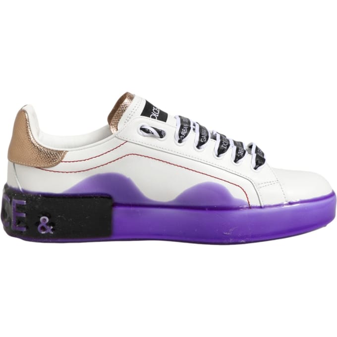 Dolce & Gabbana Witte Paarse Leren Lage Sneakerschoenen