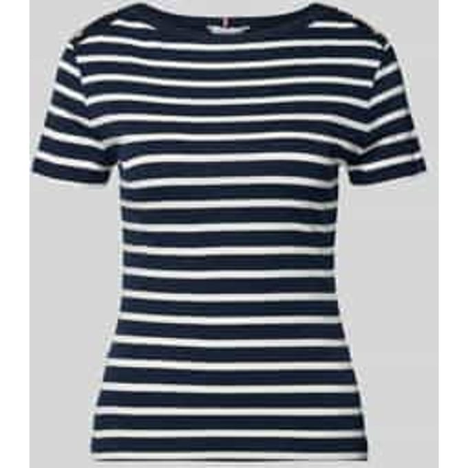 Tommy Hilfiger Gold Button Slim Ss Tee Breton Stripe Dark Night/ecru Maat: XL | Tops Outlet | Dames | Wit