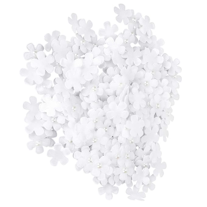 200 Pièces Fleurs Fait Main Blanches Cinq Pétales Perle Strass DIY Accessoires Cheveux Artificiels white