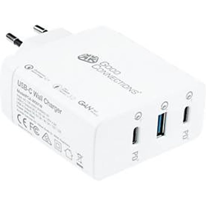 USB snellader Good Connections, met GaN technologie, 3-poorts met 2 x USB-C + 1 x USB-A, vermogen 100 W, wit