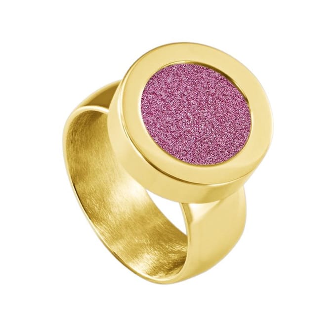 Quiges RVS Schroefsysteem Ring Goudkleurig Glans 20mm met Verwisselbare Glitter Roze 12mm Mini Munt