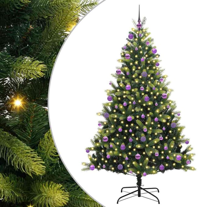 vidaXL - Kunstmatige - Scharnierende - Kerstboom - 300 - LEDs - Groen - 210 - cm