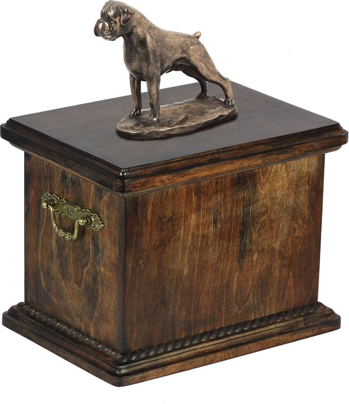 Elegante urn voor de as van een Duitse Boxer met beeldje